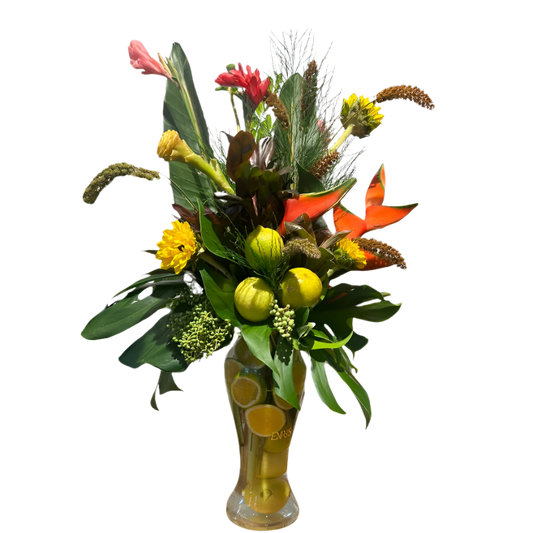 Elegant Tropical Arrangement with Glass Vase