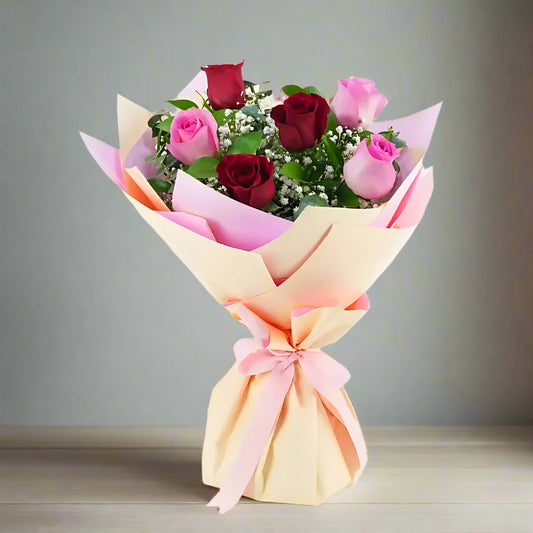 Beleza Natural: Buquê de Rosas vermelhas e rosas “Colombianas”