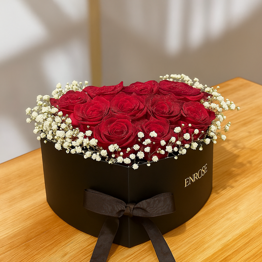 Caixa Coração Dupla com Rosas Vermelhas e Chocolates Lindt – Exclusiva ENROSE