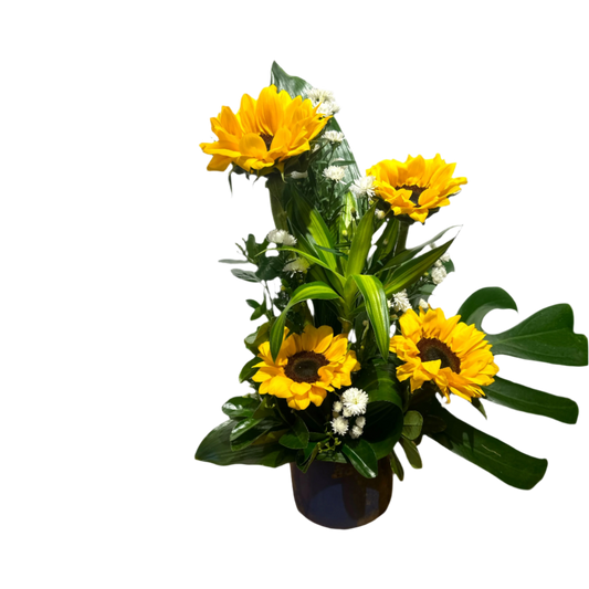 Arranjo de Girassóis em Vaso de Cerâmica - Um Toque de Beleza Natural que Dura