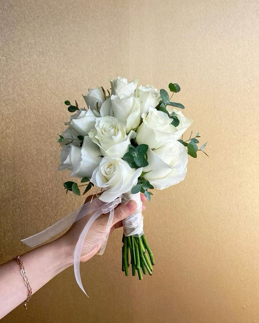 Classic Bouquet of White Roses with a Touch of Eucalyptus