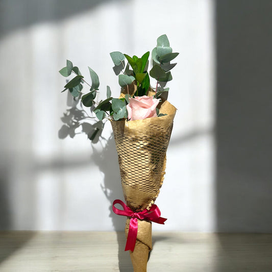 Single Rose Bouquet with Eucalyptus - Simplicity and Charm by ENROSE