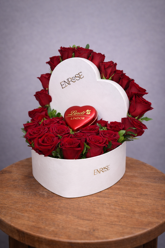Caixa Coração Vermelho Rosas Colombianas – Enrose