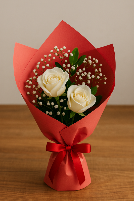 Mini Buquê 2 Rosas Brancas