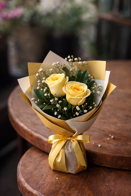 Mini Buquê 2 Rosas Amarelas