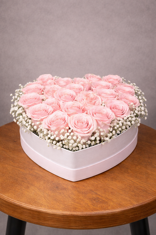 Caixa Coração de Rosas Rosas Premium – 25 Rosas