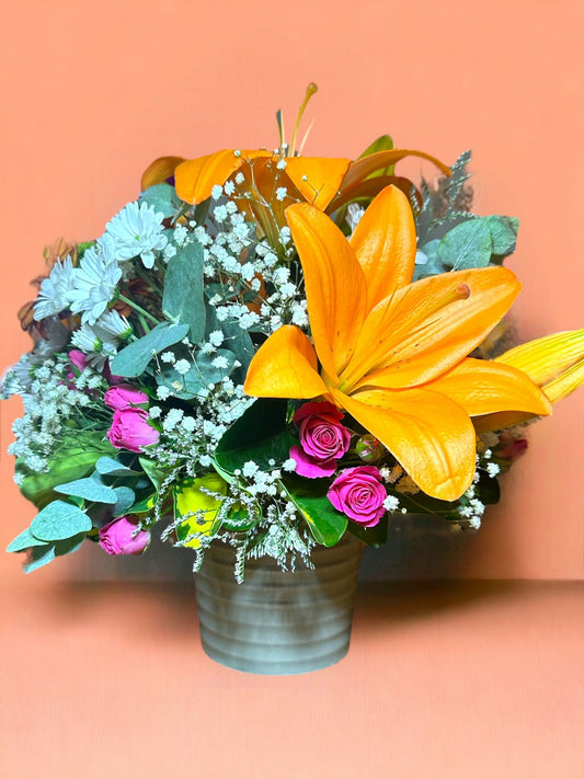 Arranjo natural Mix de Flores com vaso Vedro