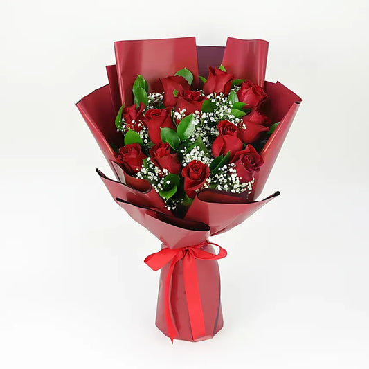 BOUQUET OF NATURAL NATIONAL ROSES WITH 12 BUDS