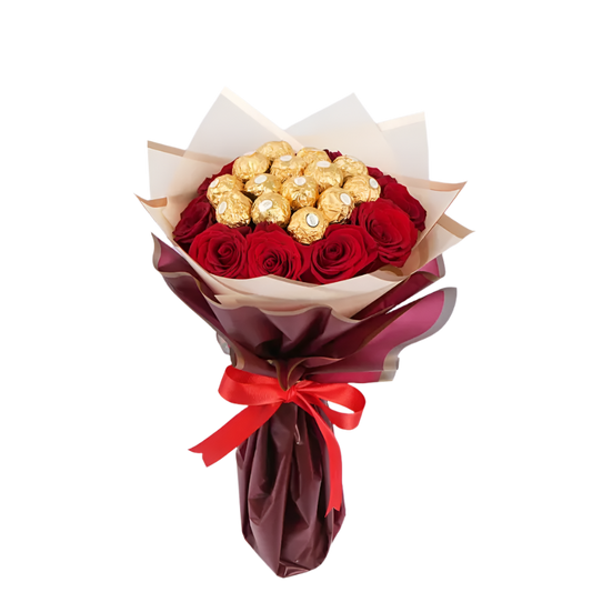 Buquê de Rosas Vermelhas com Ferrero Rocher - Elegância e Doçura