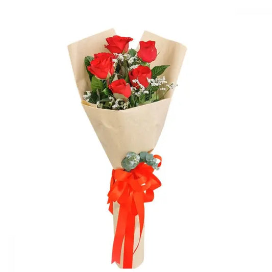 Buquê de 6 Rosas Vermelhas Clássico
