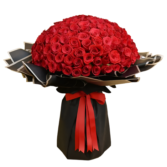 Paixão Flor: Buquê Deslumbrante com 100 Rosas Vermelhas Colombianas