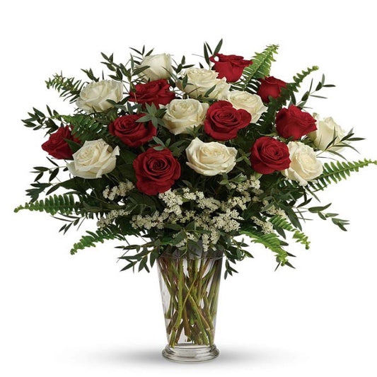 Color Harmony: Sophisticated Bouquet of Red and White Roses