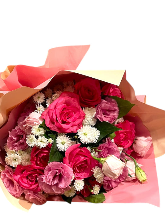 Buquê Rosa Elegante com Rosas, Lisianthus e Áster | ENROSE São Paulo