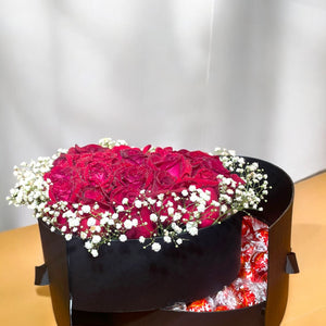 Caixa Coração Dupla com Rosas Vermelhas e Chocolates Lindt – Exclusiva ENROSE