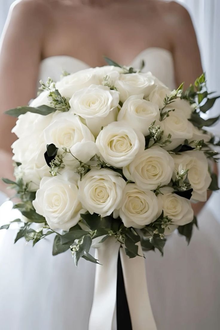 Classic White Rose Bouquet for Brides