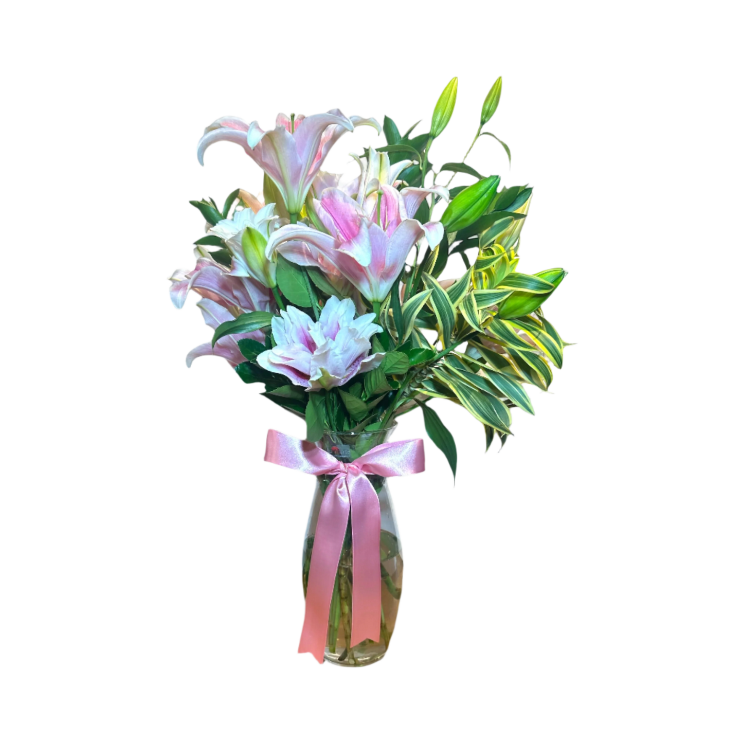 Arranjo Elegante de Lírios Rosas - Um Toque de Sofisticação em Vaso de Vidro