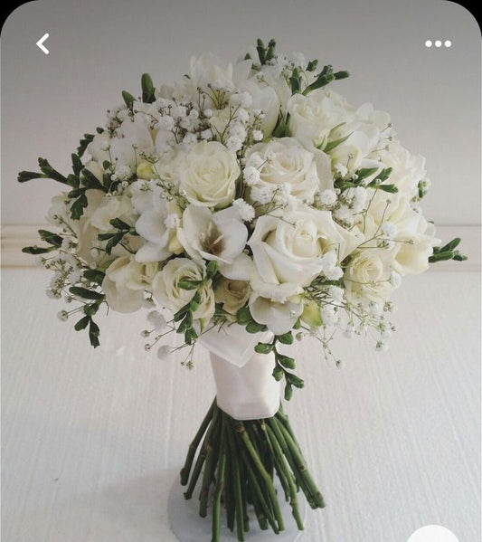 Elegant Bridal Bouquet with White Roses and Freesias