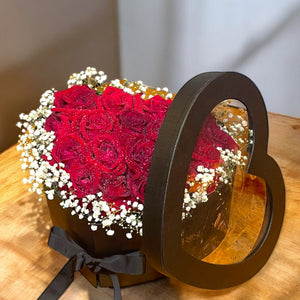 Caixa Coração Dupla com Rosas Vermelhas e Chocolates Lindt – Exclusiva ENROSE