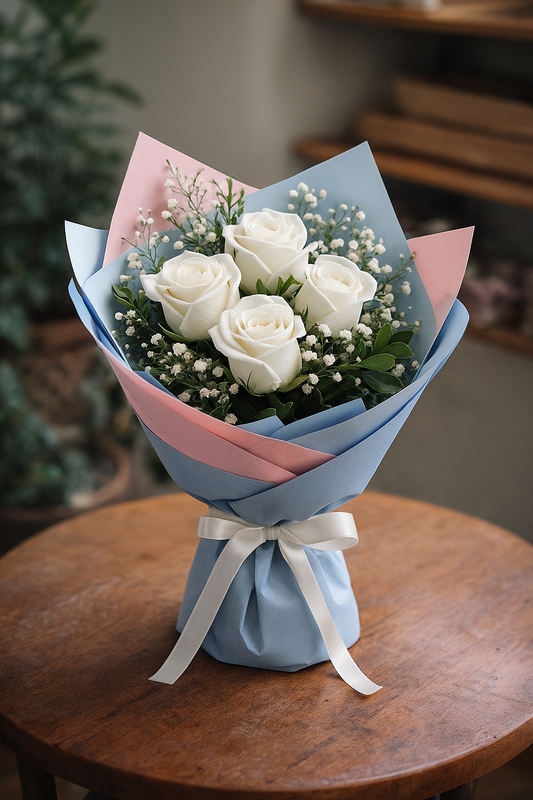 Buquê 4 Rosas Brancas