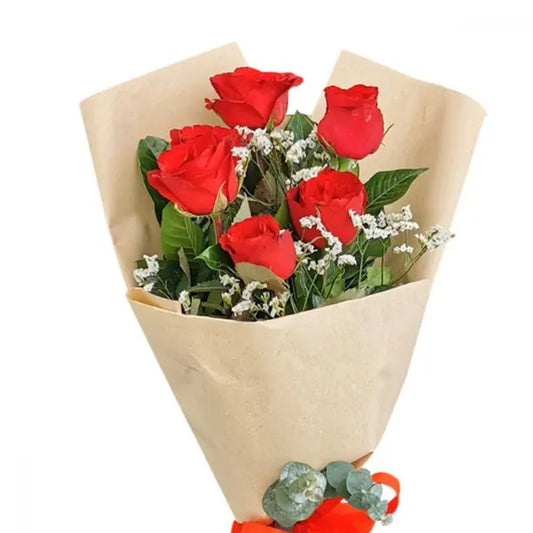 Buquê de 6 Rosas Vermelhas Clássico