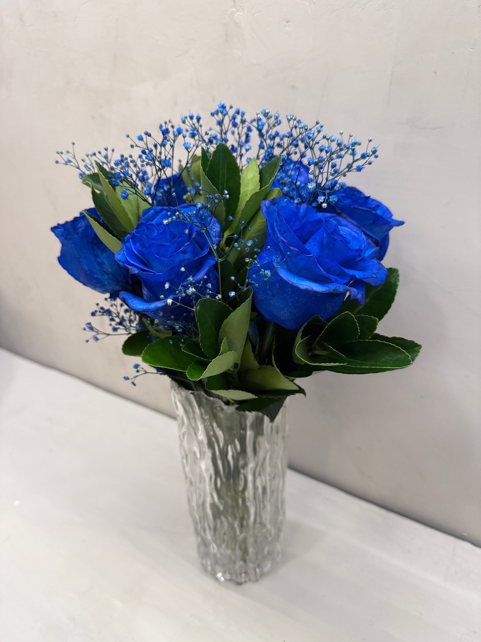 Arranjo Masculino azul com vaso vidro