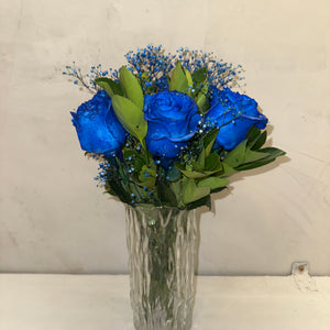 Arranjo Masculino azul com vaso vidro