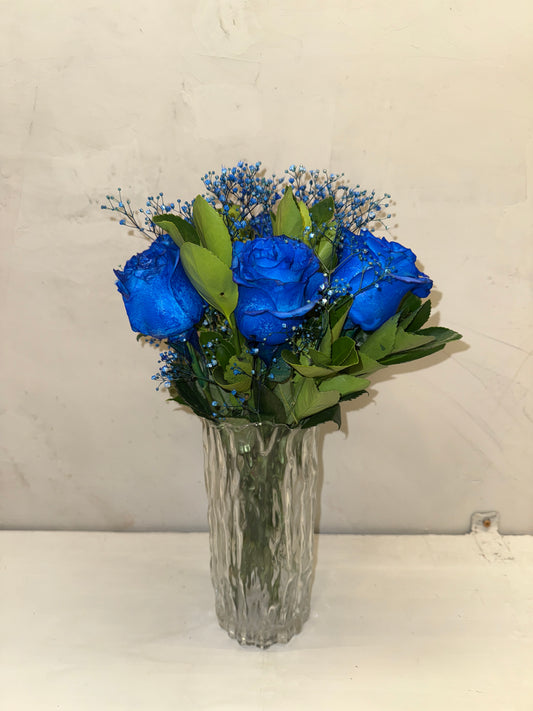 Arranjo Masculino azul com vaso vidro