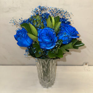 Arranjo Masculino azul com vaso vidro