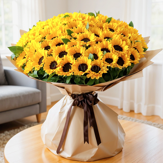 Buquê Luxuoso com 100 Girassóis Naturais – Encomenda Exclusiva ENROSE