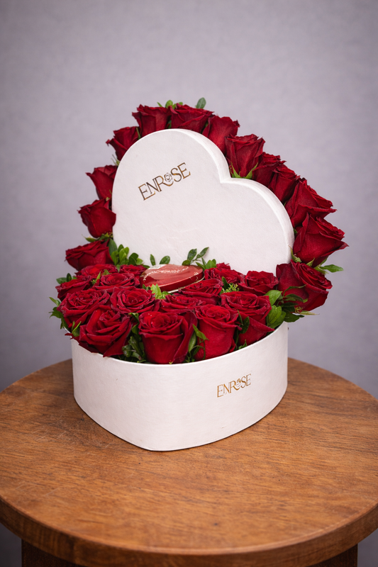 Caixa Coração Vermelho Rosas Colombianas – Enrose