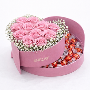 Coração Rosa Luxo com Rosas Colombianas e Lindt – ENROSE