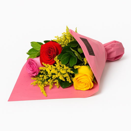 Mini Buquê 3 Rosas Coloridas