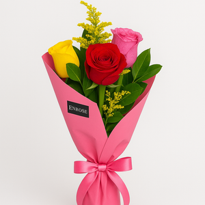 Mini Buquê 3 Rosas Coloridas