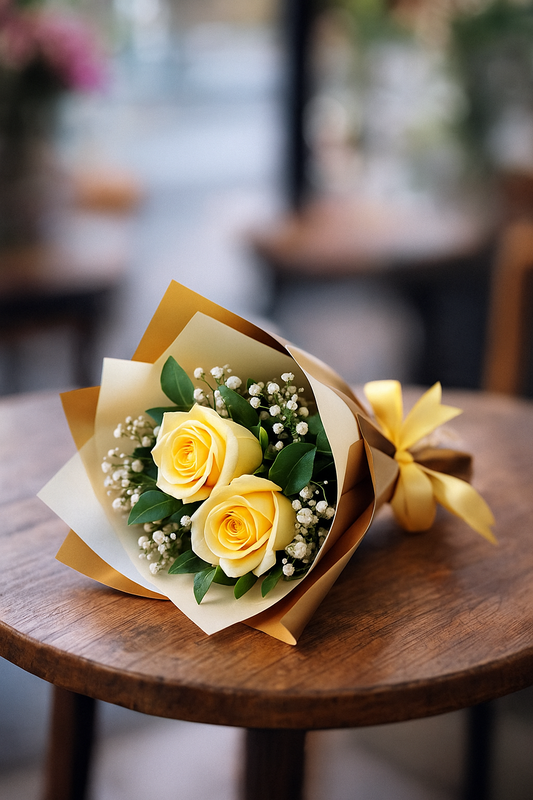 Mini Buquê 2 Rosas Amarelas