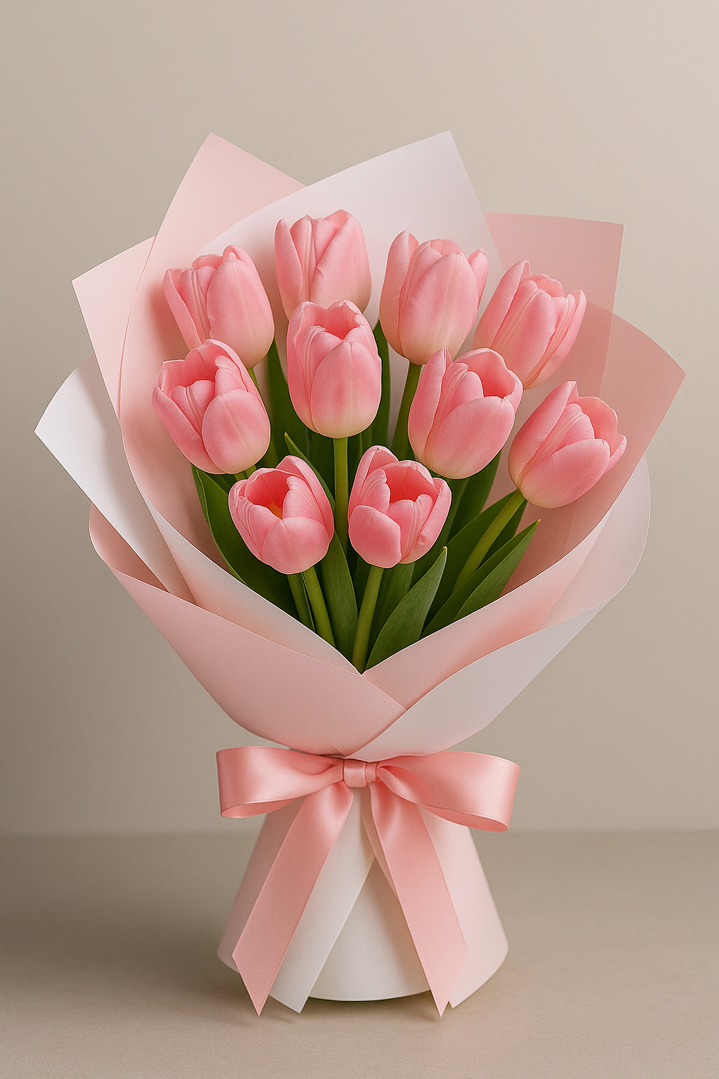 Buquê de 10 Tulipas Rosas Naturais com Embalagem Elegante
