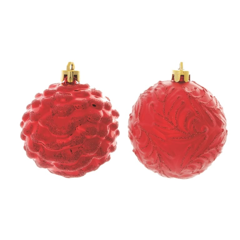 CHRISTMAS BALLS WITH BRANCHES AND RED RELIEF - WITH 4 BALLS 