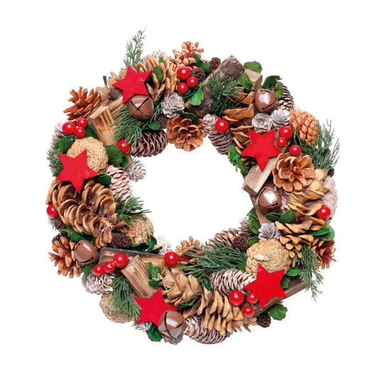 GUIRLANDA DECORATIVA COM PINHA E ESTRELA 34 cm